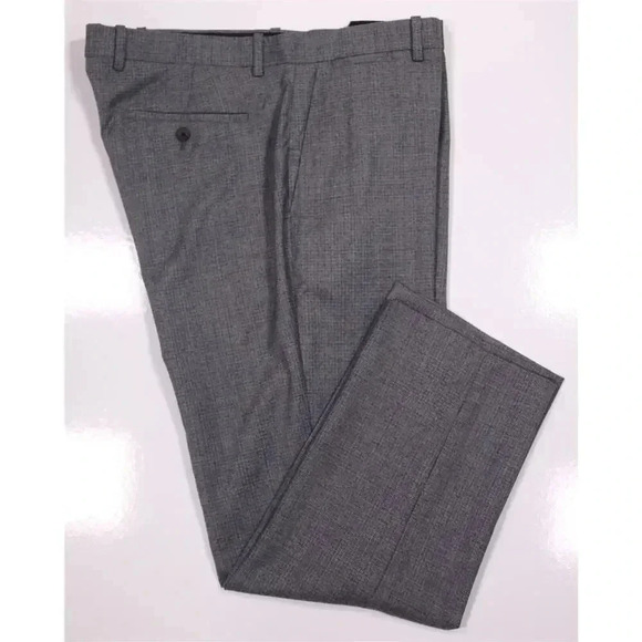 Theory Marlo Gray/Blue Checkered Flat Front Wool Dress Pants Trousers 38x27 - Picture 1 of 7